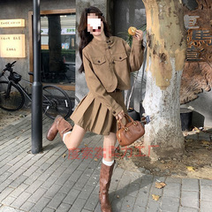 韩版复古咖色连衣裙套装女2025秋新款高级感小个子洋气减龄两件套