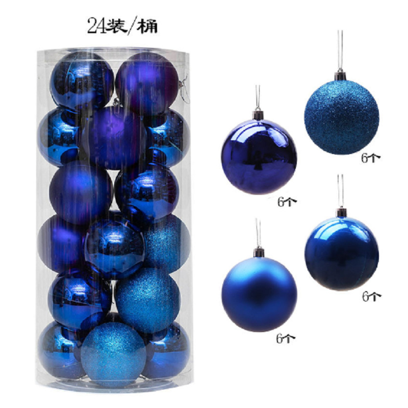 Decoración de árbol de navidad 3cm4cm6cm8cm bola de navidad de barril de plástico galvanoplastia mate bola de polvo brillante 24 paquetes mixtos