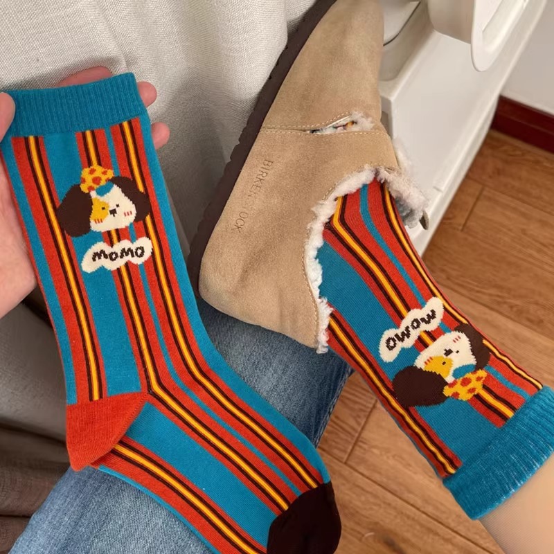 Spring and Autumn New Style Socks Women's Original Cute Puppy Cartoon Fashionable Socks Personalized All-match Women's Cotton Socks Short Socks