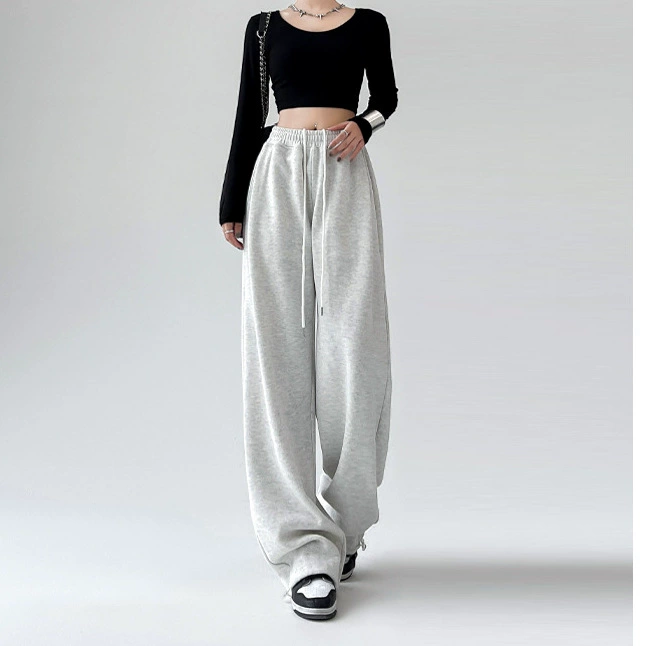 Американские спортивные брюки женские зимние с высокой талией рыхлые тонкие, дикие широкие брюки носить повседневные бархатные толстые брюки