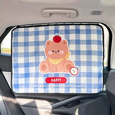 Car curtains – sun protection and heat insulation - orbital-curtain-square-plattice-sitting-bear