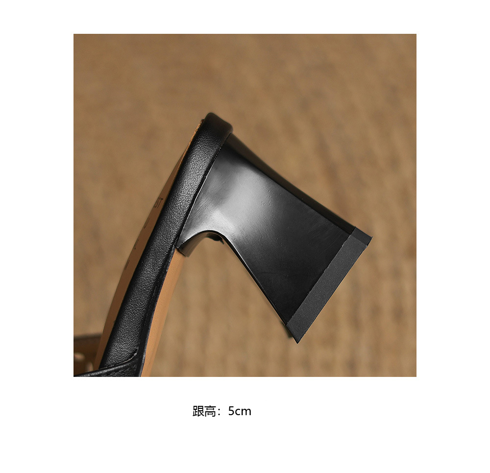 Sandal cao gót nữ hở mũi quai ngang da bò đục lỗ, gót 5 cm — đen chi tiết 20