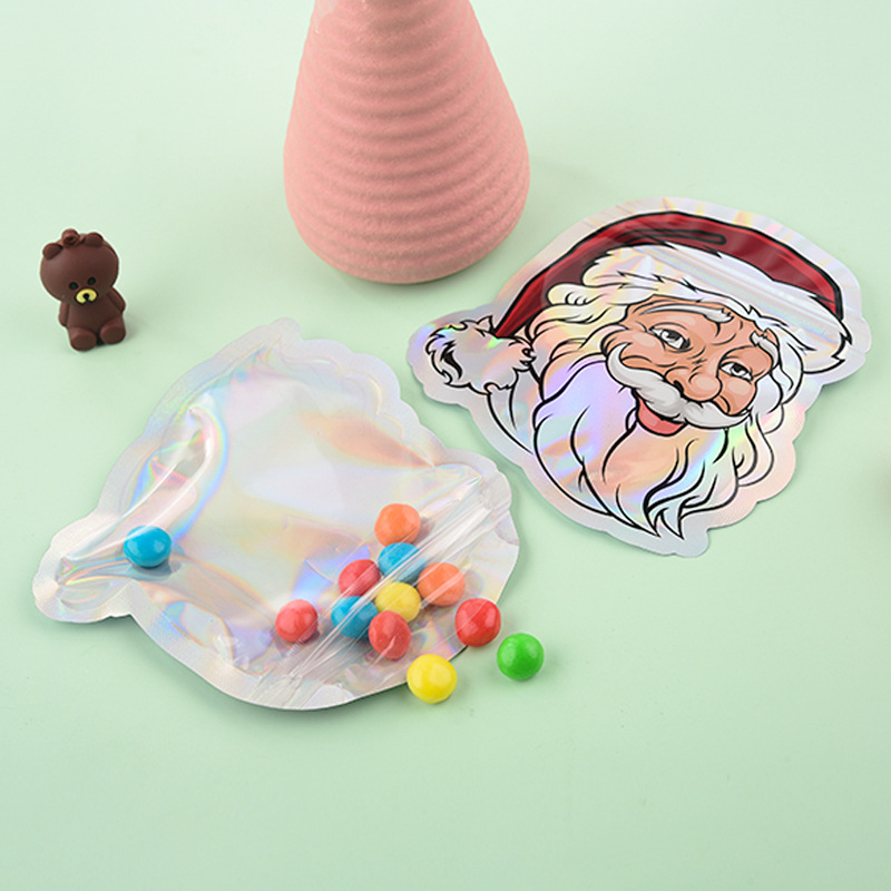 Bolsa de embalaje transfronteriza de Santa Claus bolsa de láser compuesto de forma especial creativa Navidad lindo caramelo de dibujos animados bolsa ziplock