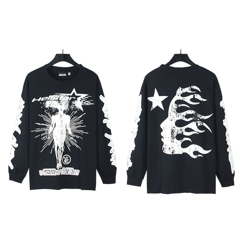 クロスボーダー卸売Hellstar地獄の星TShirt秋装美潮高街ゆるい長袖tシャツ男女潮|undefined