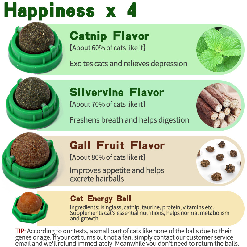 Amazon popular Bola de juguete catnip 4 Pack gato bola de energía plata ratán juguete gato lamiendo y masticando gato juguete