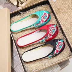 Slip-on sandals Summer color-blocked embroidered casual walking embroidered fabric shoes for women