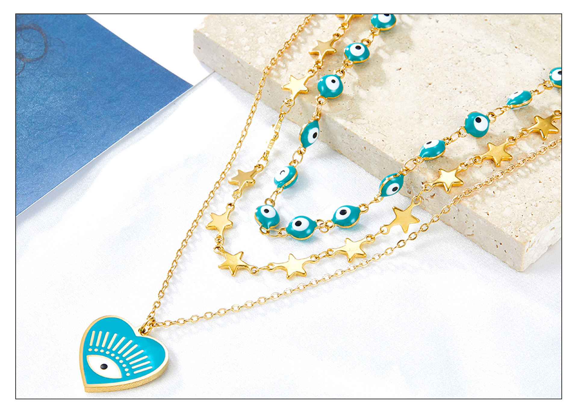 Fashion Devilu0027S Eye Heart Shape Stainless Steel Plating Layered Necklaces 1 Piece