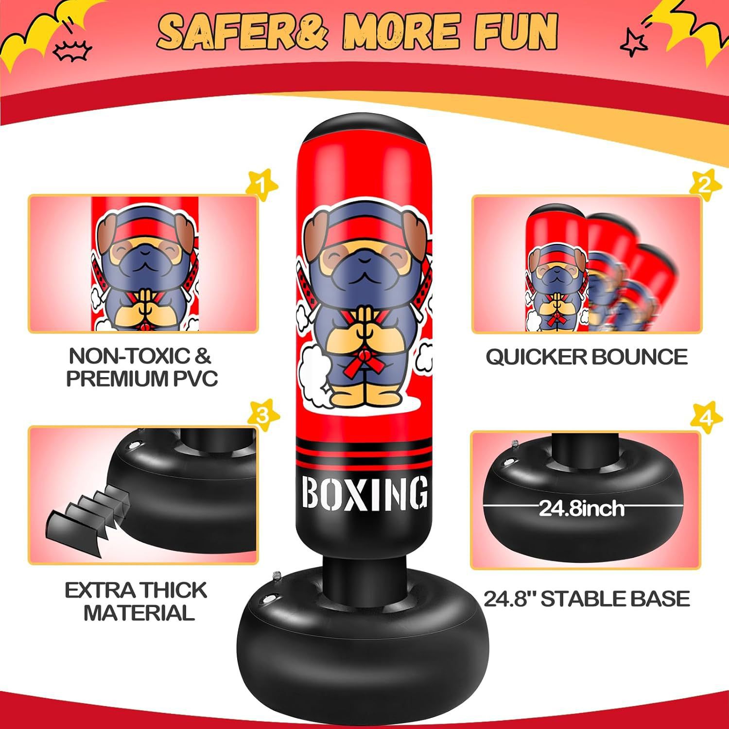 Cross-Border Hot-Selling Indoor and Outdoor Portable Pvc Inflatable Boxing Column Fitness Stress-Relief Punching Bag Children's Exercise Toy