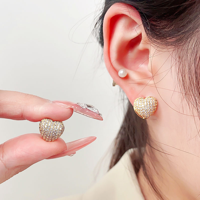 1 Pair Quantity 1 Pair Elegant Simple Style Heart Shape Copper Zircon Hoop Earrings
