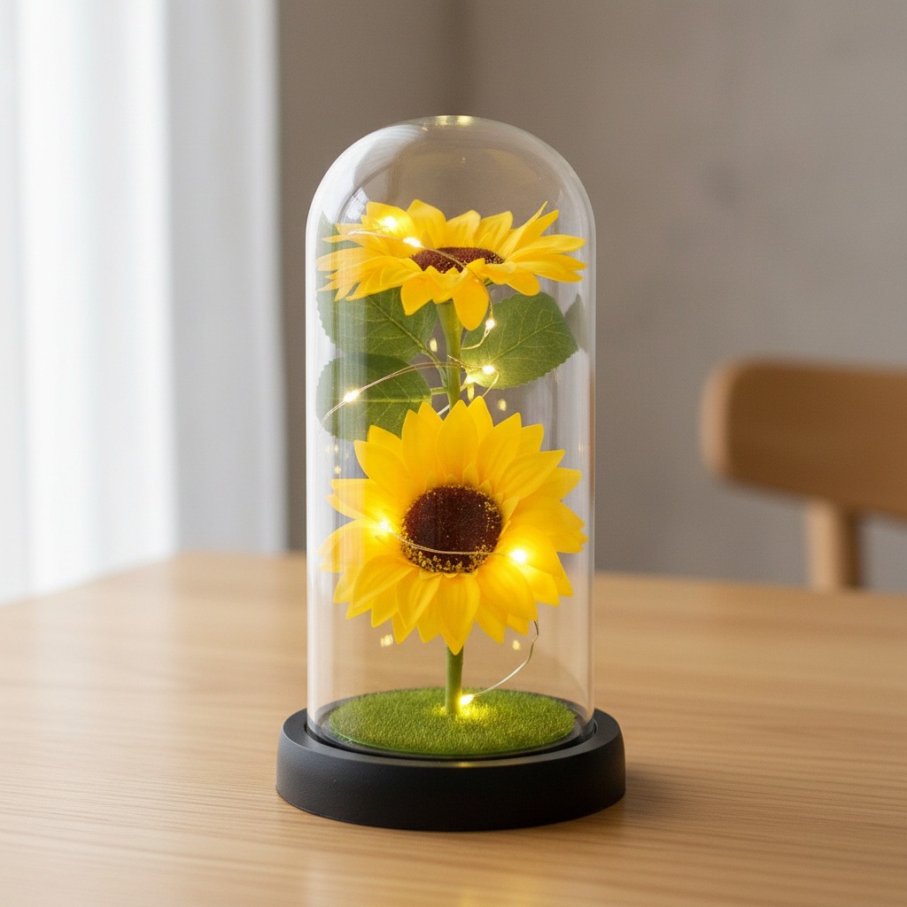 Girasoles transfronterizos jabón eterno flores jabón vidrio cubierta regalo del día de la madre decoración de la noche luces regalos de graduación temporada