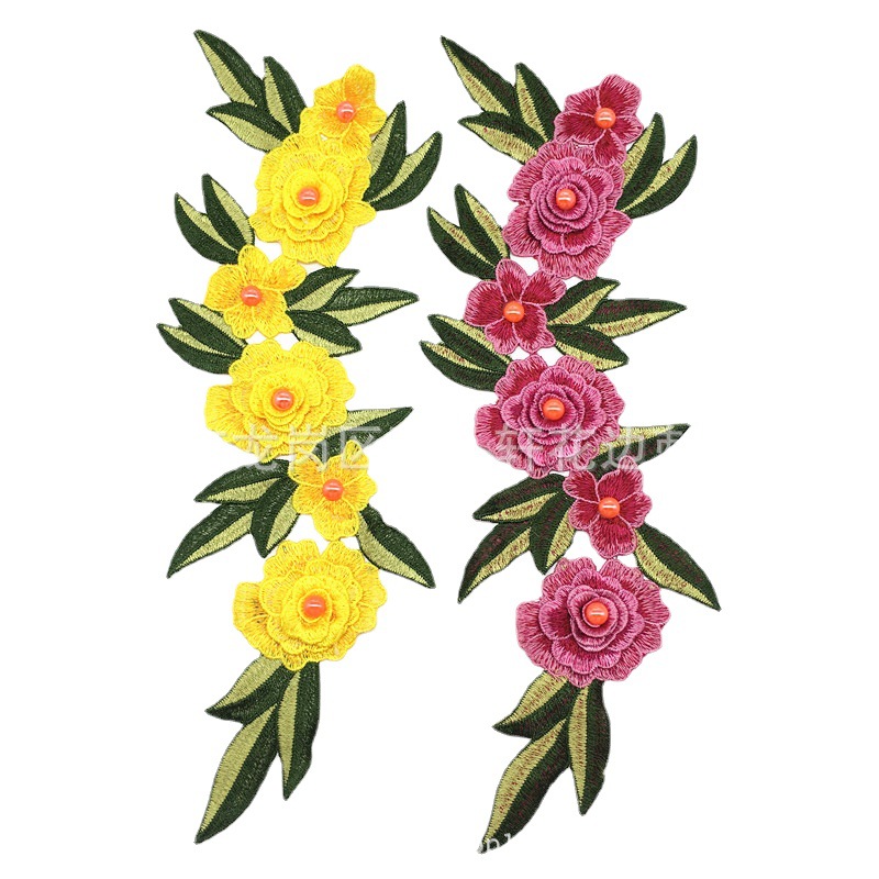 春夏新款多色水溶刺绣领花民族风旗袍高档刺绣布贴彩色立体花边