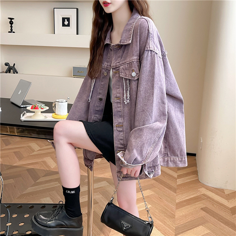 宽松设计感紫色牛仔外套女2025年新款秋季洋气减龄百搭慵懒风上衣|undefined