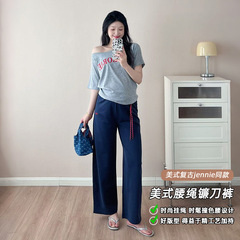 孕妇裤夏季外穿薄款美式复古运动卫裤不勒肚子宽松直筒休闲阔腿裤