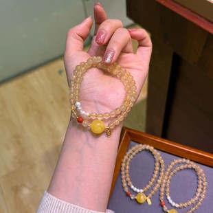 Natural yellow hair crystal 6mm multi-circle bracelet with beeswax bracelet women's fashion Joker crystal wholesale