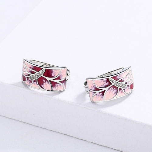  New Retro Elegant Pink Floral Earrings with Craftsmanship Enamel Wedding Party Jewelry