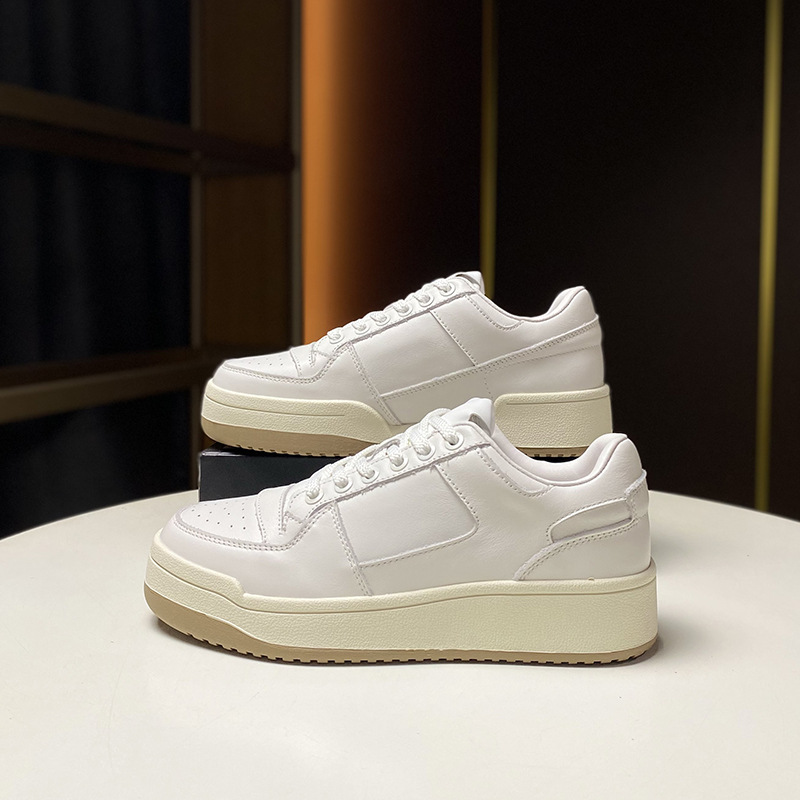 2024 Herbst Neue Vielseitige Lederbrettschuhe Mit Dicker Sohle, Modische Flache Mund Schnürschuhe Für Damen_voghion.com