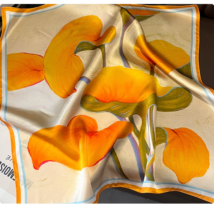 Autumn Season Women's Gender Flowers Design Elegant Style Women's Elegant Flower Silk Flowers Silk Scarf