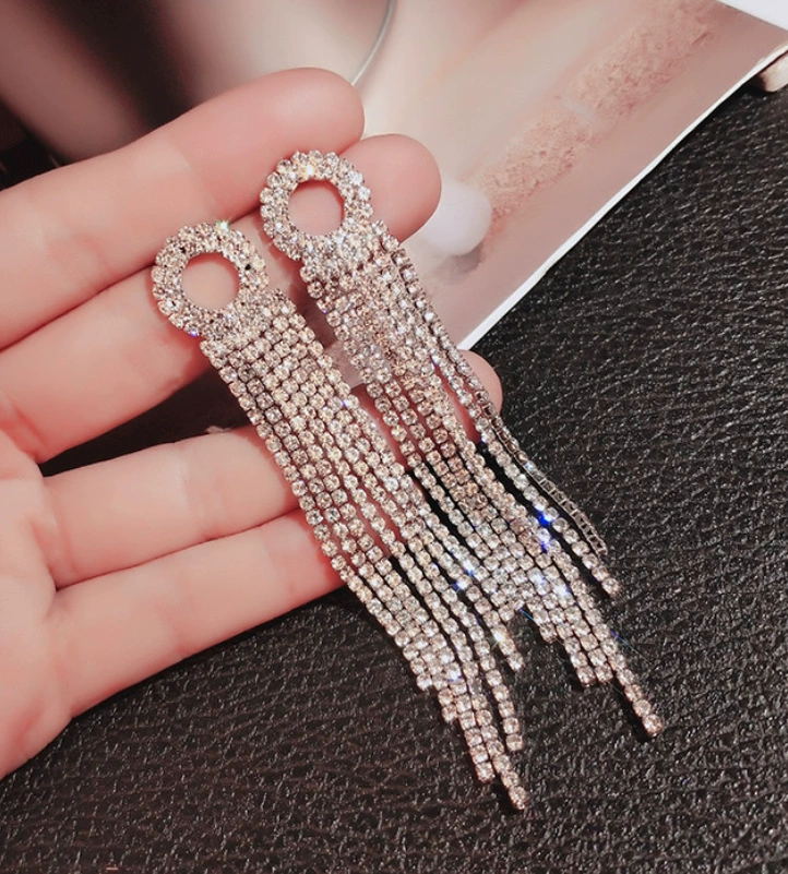 S925 серебряные иглы Южная Корея простые геометрические круглые длинные серьги с бриллиантами и кисточками элегантные Универсальные женские модные серьги с интернет-знаменитостями