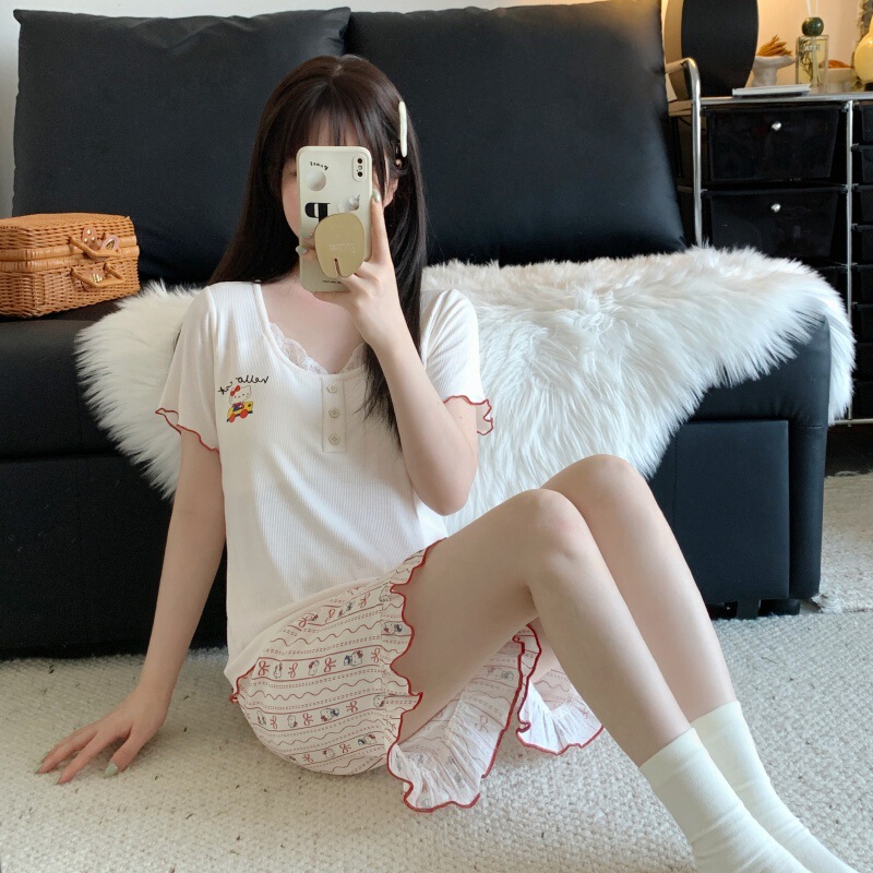 2025 新しい夏のモーダルパジャマ胸パッド付き女性のためのストライプ半袖ホームウェアセット|undefined