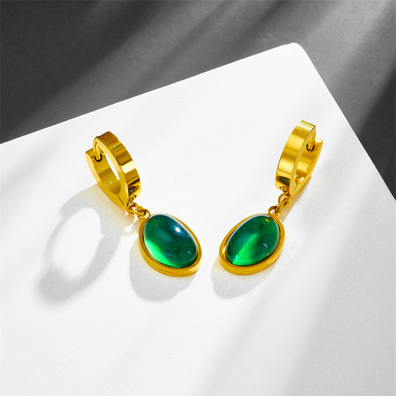 15g Weight Natural Stone Inlay Material Drop Earrings Classification 1 Pair Quantity 1 Pair Elegant Oval Titanium Steel Inlay Natural Stone Drop Earrings
