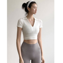 夏新款修身运动上衣女网红普拉提瑜伽速干t恤衫polo领速干健身服