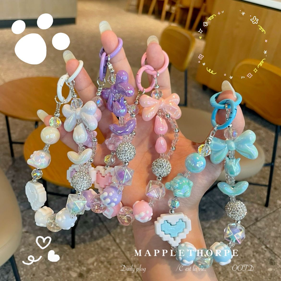 New Fairy Beaded Mobile Phone Chain Creative Building Blocks Love Keychain Accessories Bag Pendant Pendant Anti-lost Chain