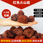 红色火山石水族过滤材料鹦鹉罗汉鱼缸铺底净水造景全号火山岩