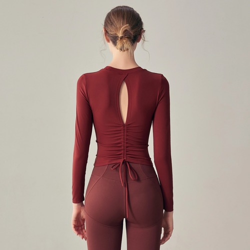 Cross-border sports top with chest pad yoga dress for women, beautiful back fitness clothing for weight loss, long sleeve Pilates dress, new winter version