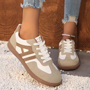 Cross-Border Spot Large Size Soft-Soled Moral Training Shoes Sports Shoes European and American Retro Color-Blocked Lace-Up Lightweight Jogging Women's Shoes Wholesale