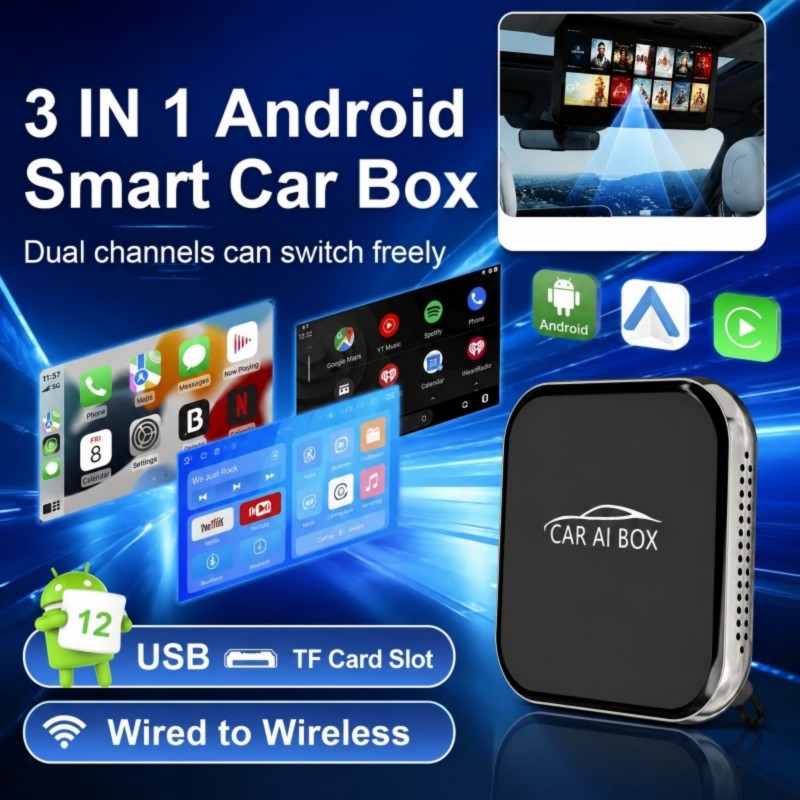 Cross-Border Three-In-One Wired to Wireless Carplay Box Apple Smart Android Auto Android Box