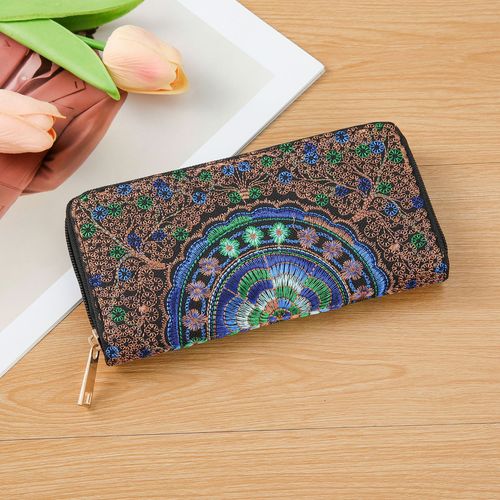 Embroidery Wallet Tourist Attractions Ethnic Style Handbag Single Pull Women's Wallet Embroidered Fabric Flower Bag Handbag 