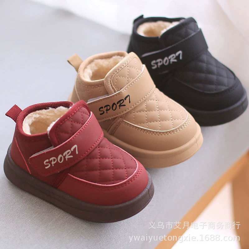 Новые теплые снежные сапоги 1-3 года детская детская обувь нескользящая и бархатная детская обувь на мягкой подошве зимние короткие хлопковые сапоги