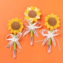跨境毛线向日葵仿真花儿童节礼物手工编织钩织花中性笔教师节礼品