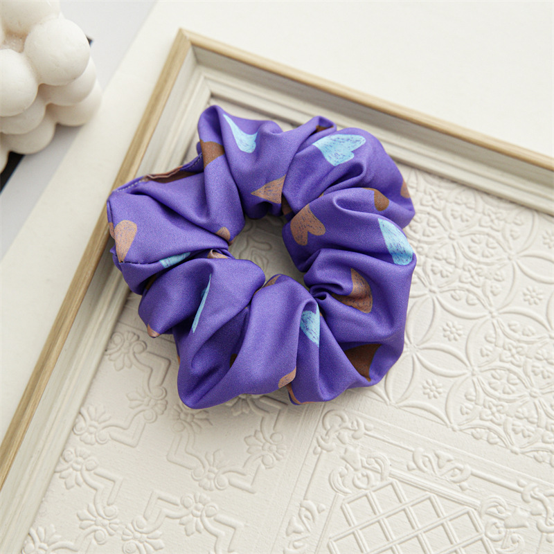 Changchun flower blue printing series large intestine hair band headgear cross-border elastic headrope satin hair band hair accessories_voghion.com