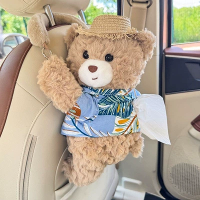 Little Teddy Bear, Ladies' Car-Specific | Car tissue box/set - straw-hat-shirt-little-bear-tissue-box