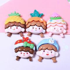 新可愛卡通水果女孩樹脂飾品配件diy奶油膠手機殼髮夾收納盒貼片