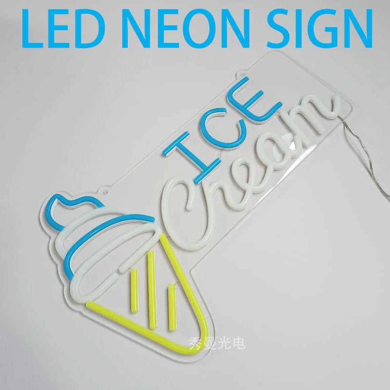 Неоновая вывеска «Мороженое» LED, рекламный световой щит, Ice Cream, ледяной напиток