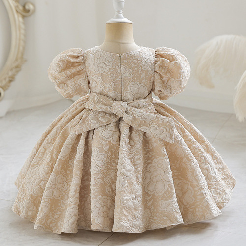 Girls' dresses, palace-style dresses, toddlers' puff-sleeved bow dresses, princess dresses, cute costumes