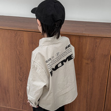 儿童衬衣2025春季男童上衣街头风字母印花长袖衬衫帅气薄款外套潮