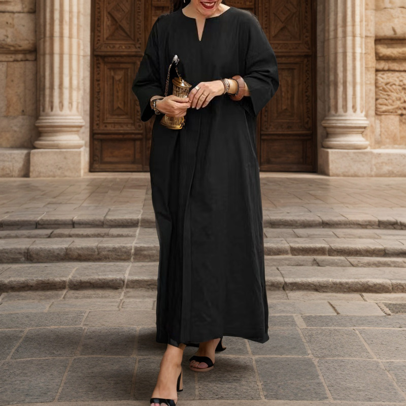 Women's Regular Dress Vintage Style V Neck 3/4 Length Sleeve Solid Color Maxi Long Dress Daily display picture 4