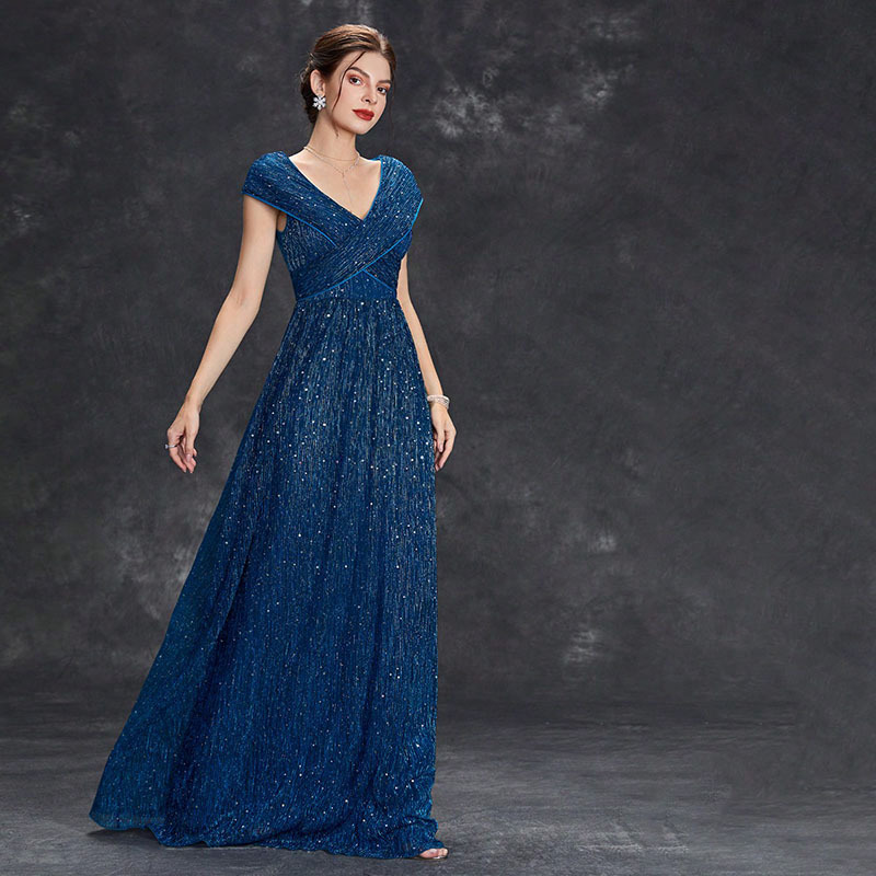 Abito da sera da donna, nuovo stile, scollo a V profondo, abito da damigella d'onore con paillettes, senza maniche, abito da sera super lungo, abito da ballo estivo_voghion.com