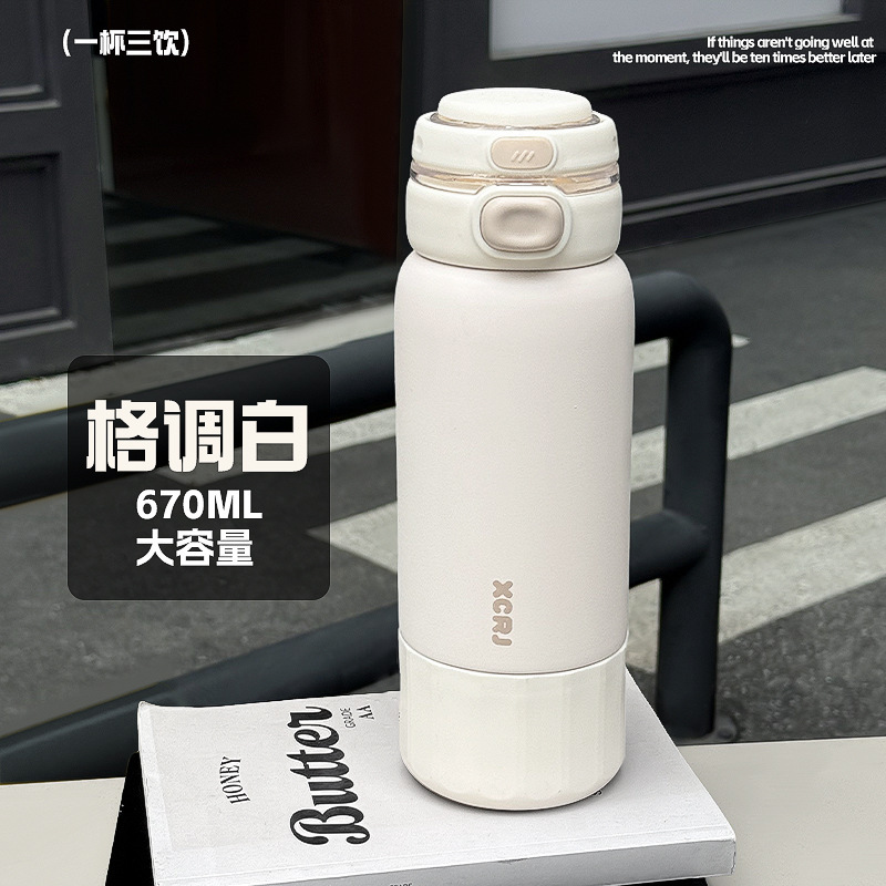 シンプルでポータブルな魔法瓶カップ、3つのドリンク用のステンレス製ストローカップ、ドリンクカバー、男女学生用の大容量カップ|undefined