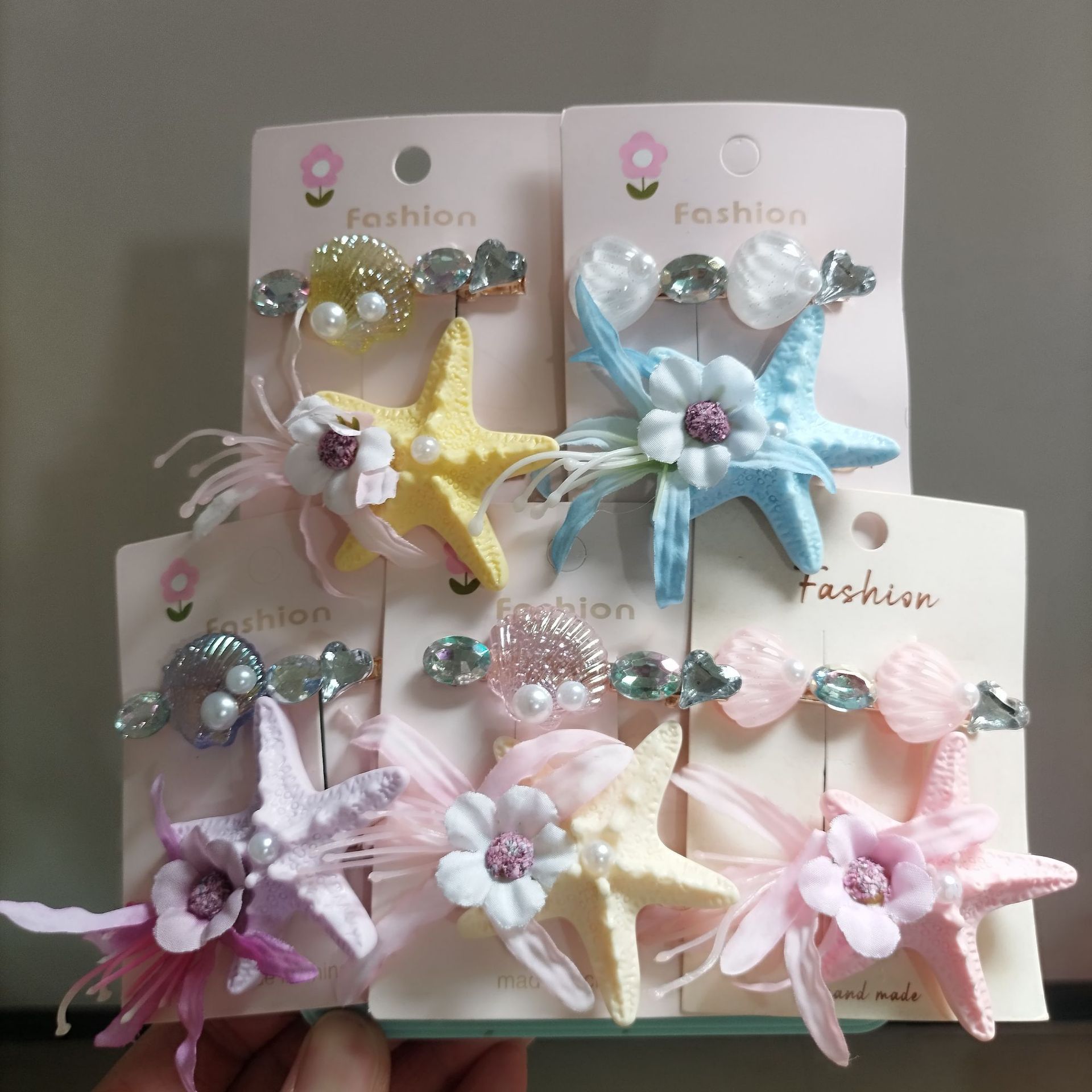New Children's Fairy Starfish Flower Hairpin Little Girl Pearl Shell Hair Clip Girl Vacation Style Hairpin Wholesale