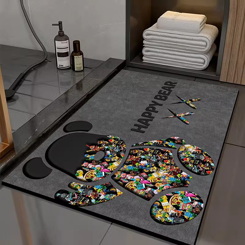 Light Luxury Style Diatomaceous Earth Floor Mat, Bathroom Non-Slip Mat, Absorbent Quick-Drying Foot Mat, Trendy Brand Violent Bear Floor Mat