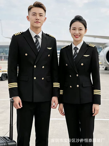 Captain, Pilot, Flight Attendant Uniforms, Men's and Women's Workwear, Professional Performance Clothing, Double-Breasted Suit, Workwear