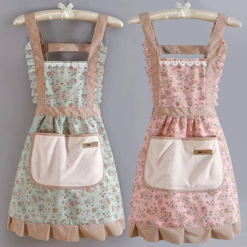 Korean Style Canvas Apron Kitchen Household Anti-Fouling Wear-Resistant Breathable Suspender Coveralls Floral Work Clothes Cooking Apron for Women