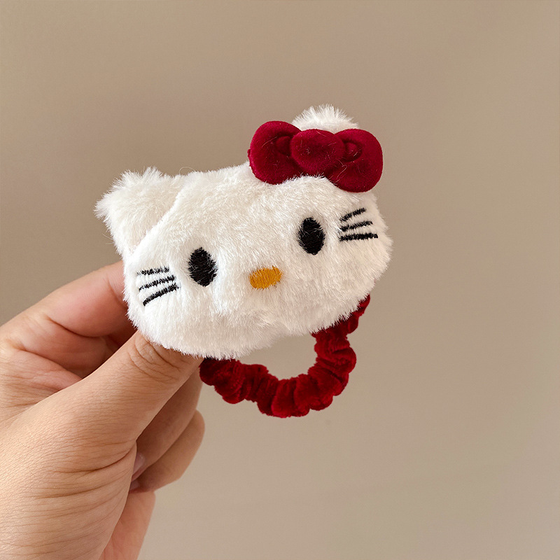 可爱红kt猫掰掰夹发圈毛绒HelloKitty蝴蝶结发夹少女BB夹卡通发饰|undefined