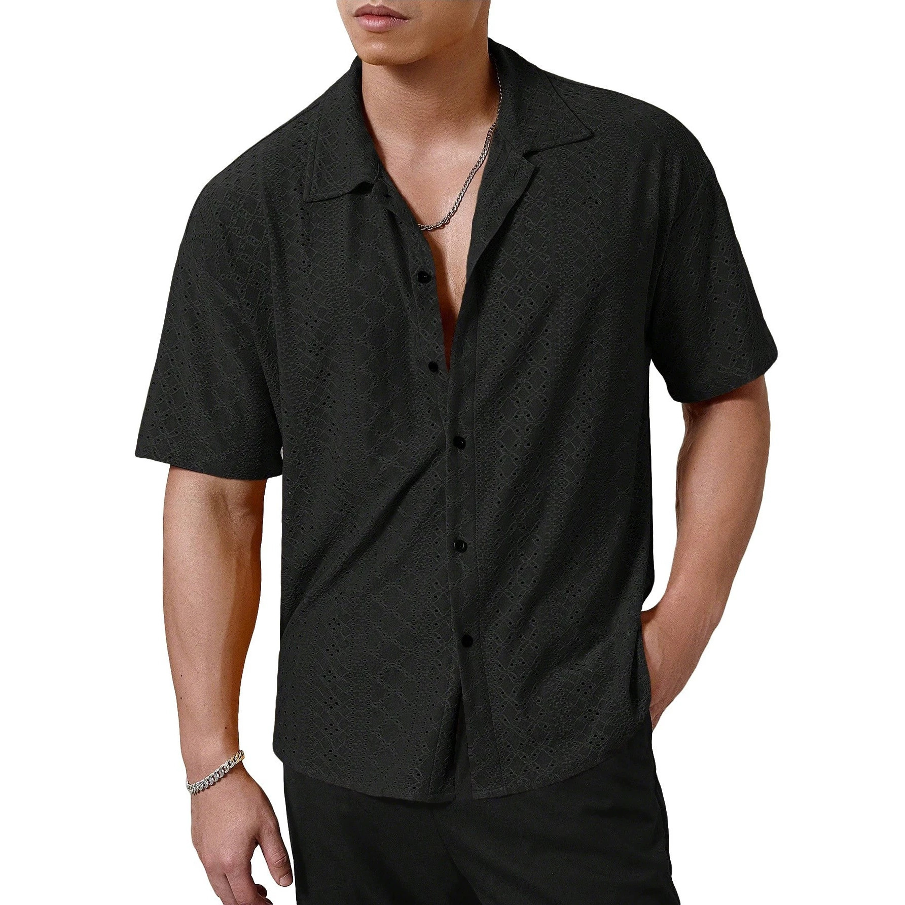 Transfronterizos de hombres Amazon verano nuevo hombre transpirable solapa camisa de manga corta de color sólido camiseta casual americana