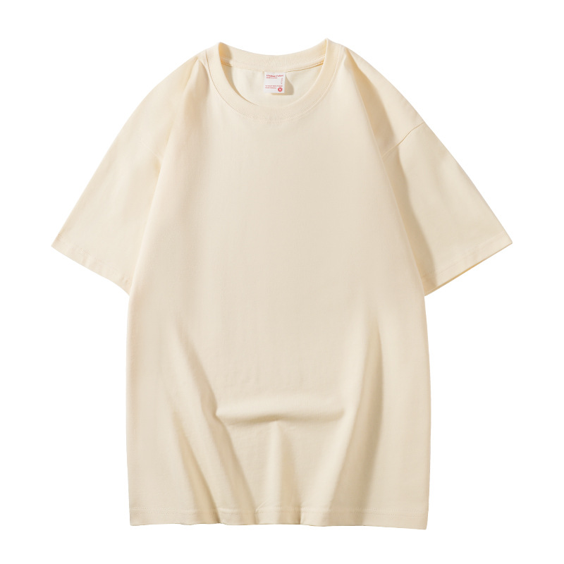 260g de peso pesado, talla europea, algodón suelto, manga corta, cuello redondo, camiseta, ropa de clase, publicidad, camisa cultural, ropa de trabajo, personalización