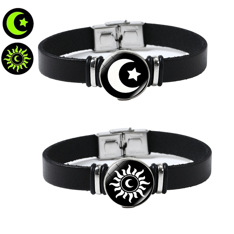 Sun and Moon Lovers Couple Leather Luminous Bracelet Wholesale Cross-Border Hot Products Sun and Moon Hand Jewelry Versatile for Men and Women